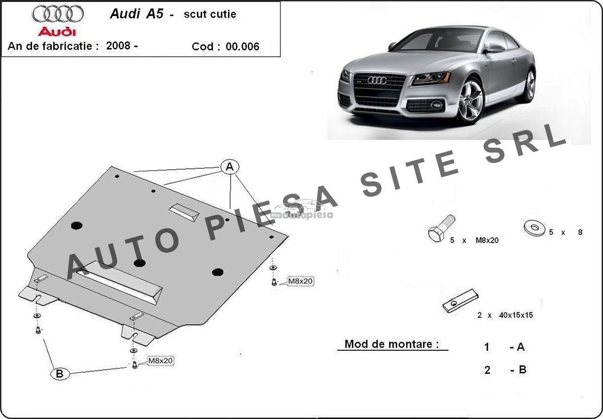 Scut metalic cutie viteze Audi A5 fabricat incepand cu 2007