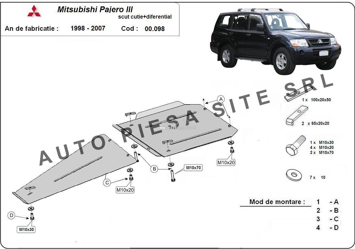 Scut metalic cutie + diferential Mitsubishi Pajero 3 III fabricat in perioada 2000 - 2007