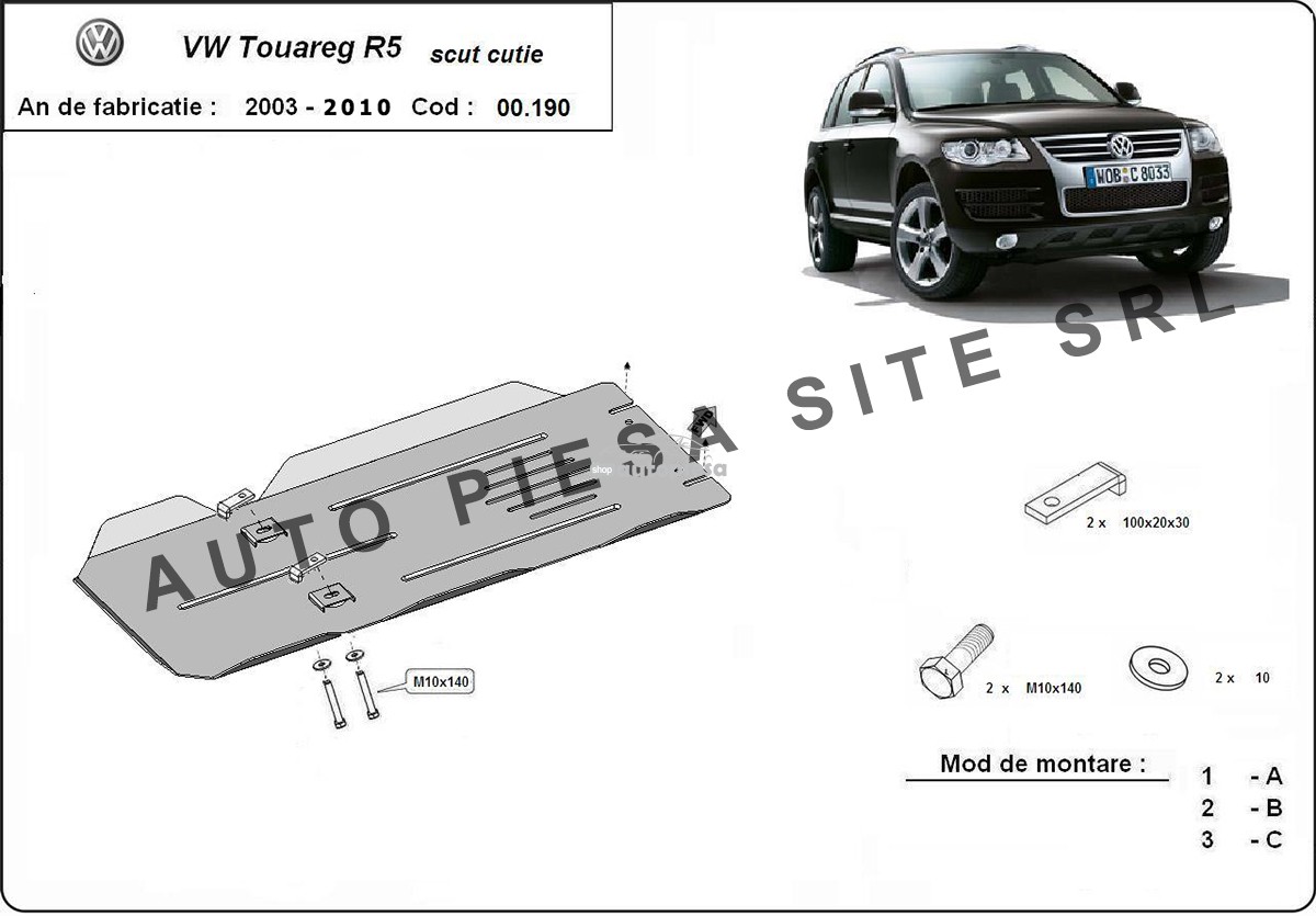 Scut metalic cutie viteze VW Touareg R5 3.2 V6 / 2.5 TDI / 3.0 TDI fabricat in perioada 2003 - 2010