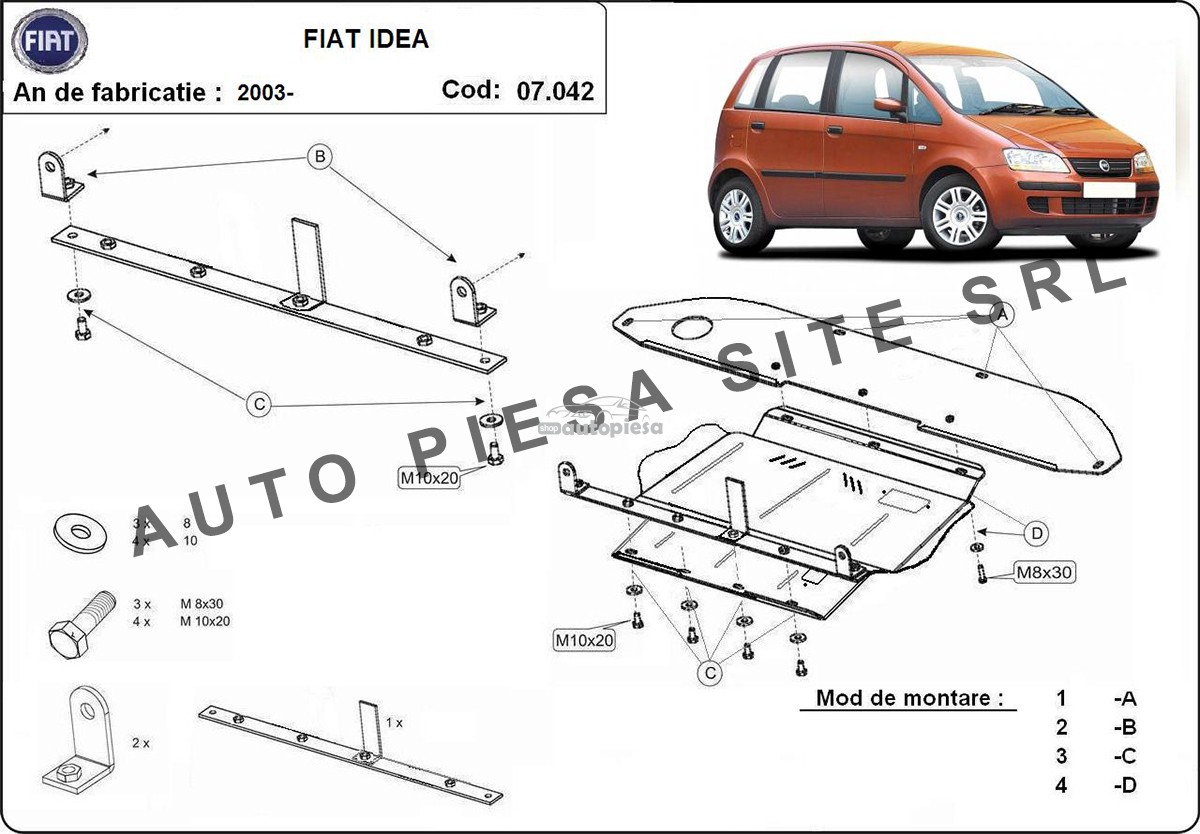 Scut metalic motor Fiat Idea fabricat incepand cu 2003