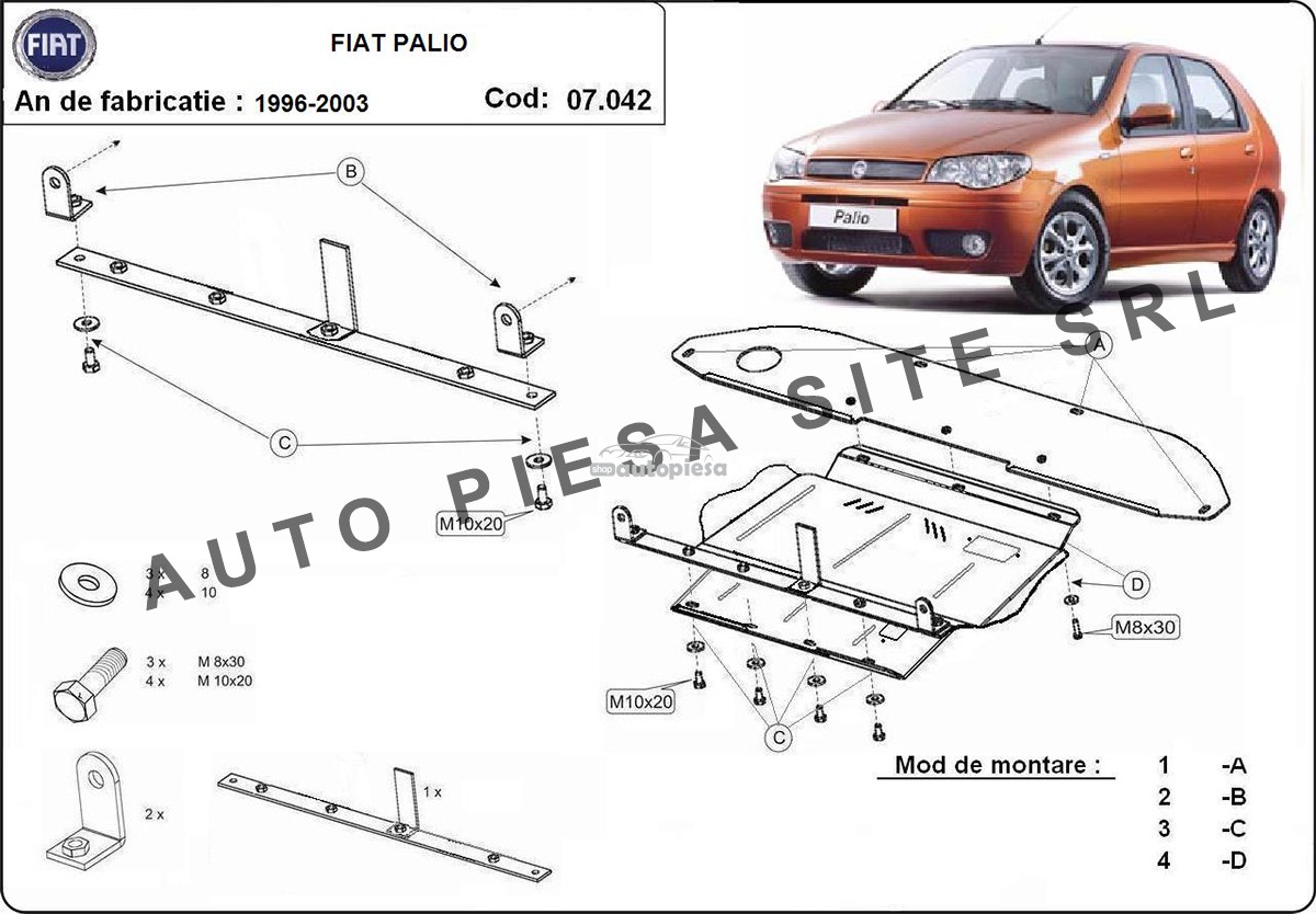 Scut metalic motor Fiat Palio fabricat in perioada 1996 - 2003