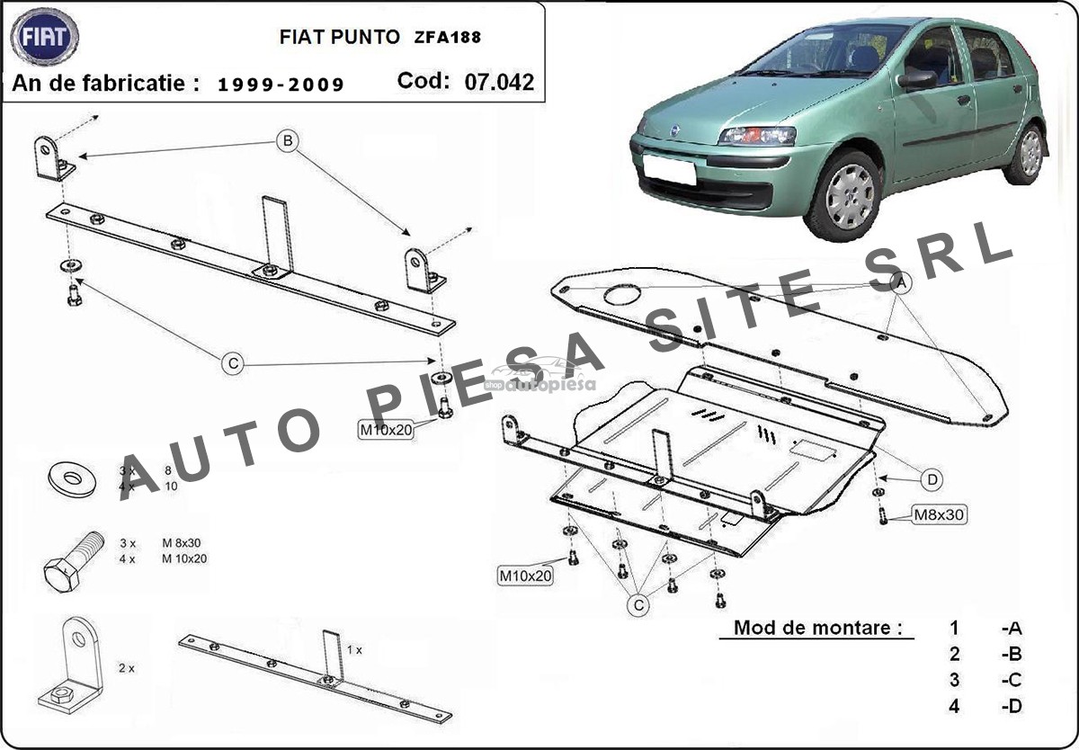 Scut metalic motor Fiat Punto (188) fabricat in perioada 1999 - 2009