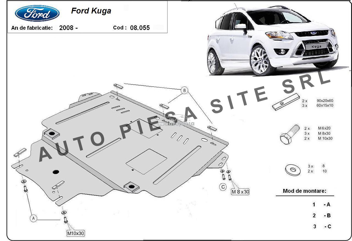 Scut metalic motor Ford Kuga fabricat in perioada 2008 - 2012