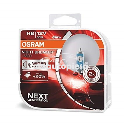 Set 2 becuri Osram H8 Night Breaker Laser Next Gen (+150% lumina) 12V 35W