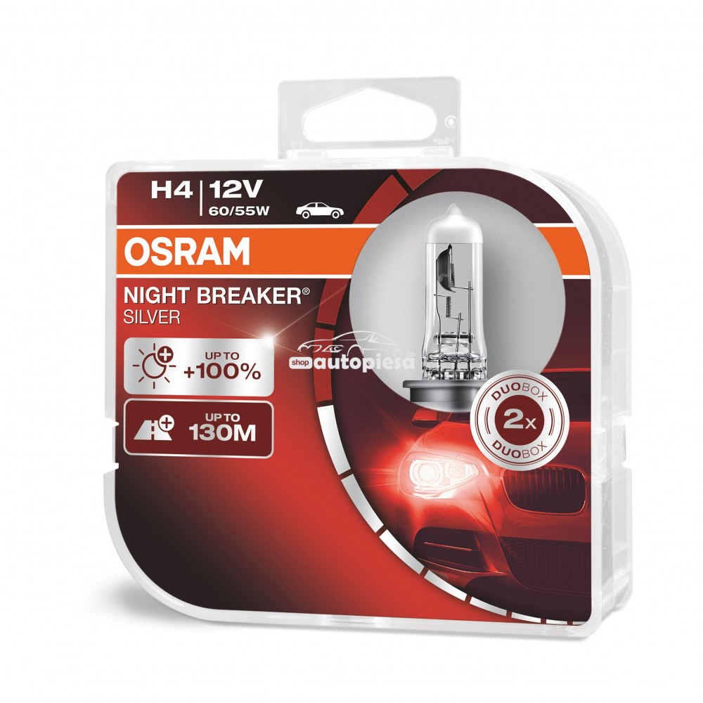 Set 2 becuri Osram H4 Night Breaker Silver (+100% lumina) 12V 60/55W