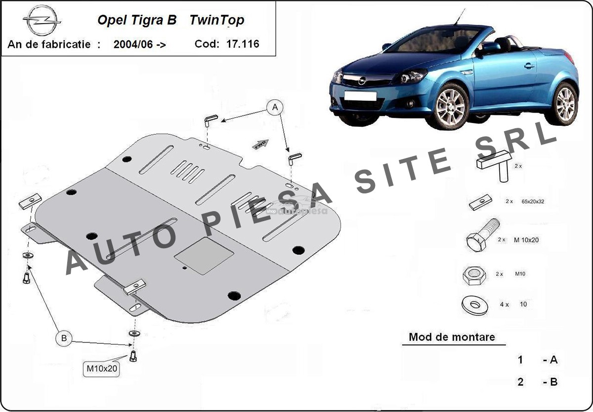 Scut metalic motor Opel Tigra TwinTop fabricat incepand cu 2004