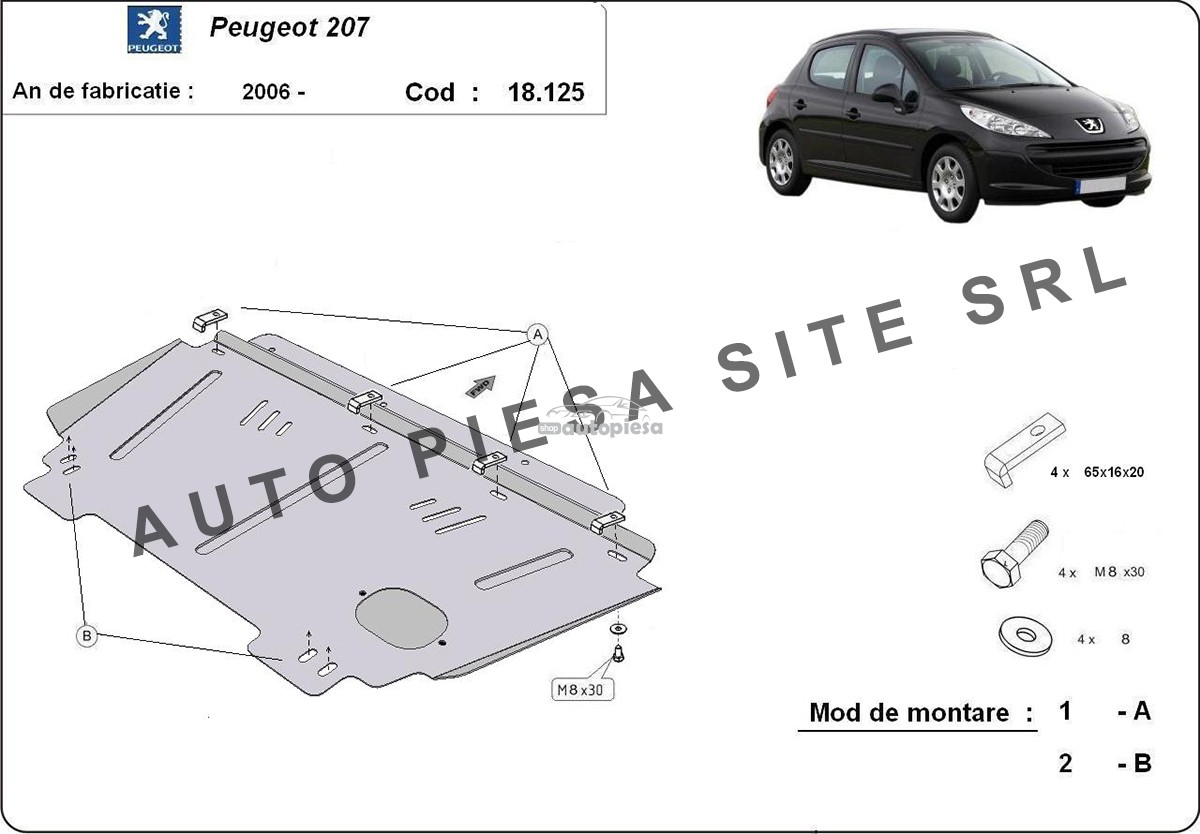 Scut metalic motor Peugeot 207 fabricat incepand cu 2006