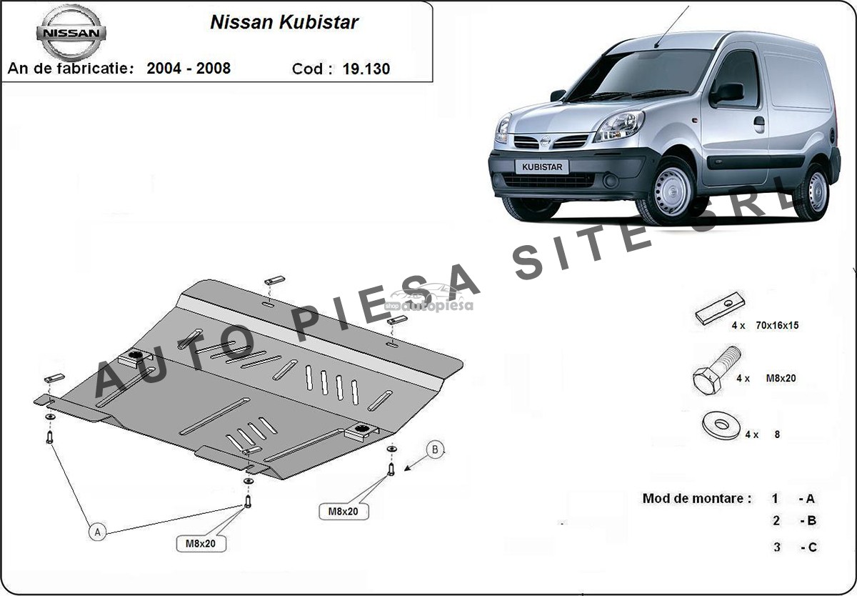 Scut metalic motor Nissan Kubistar fabricat in perioada 2004 - 2008