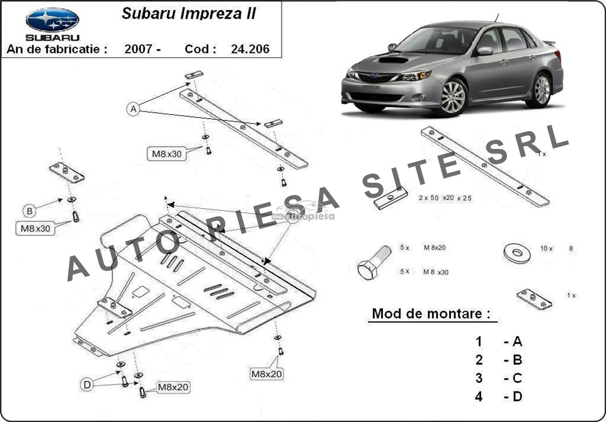 Scut metalic motor Subaru Impreza benzina fabricat incepand cu 2007