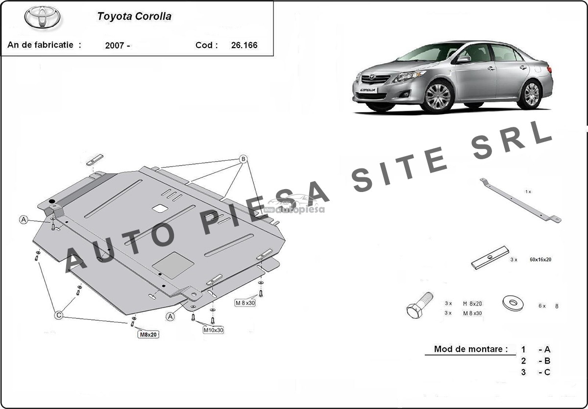 Scut metalic motor Toyota Corolla fabricata incepand cu 2007
