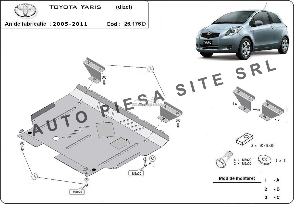 Scut metalic motor Toyota Yaris diesel fabricata in perioada 2005 - 2011