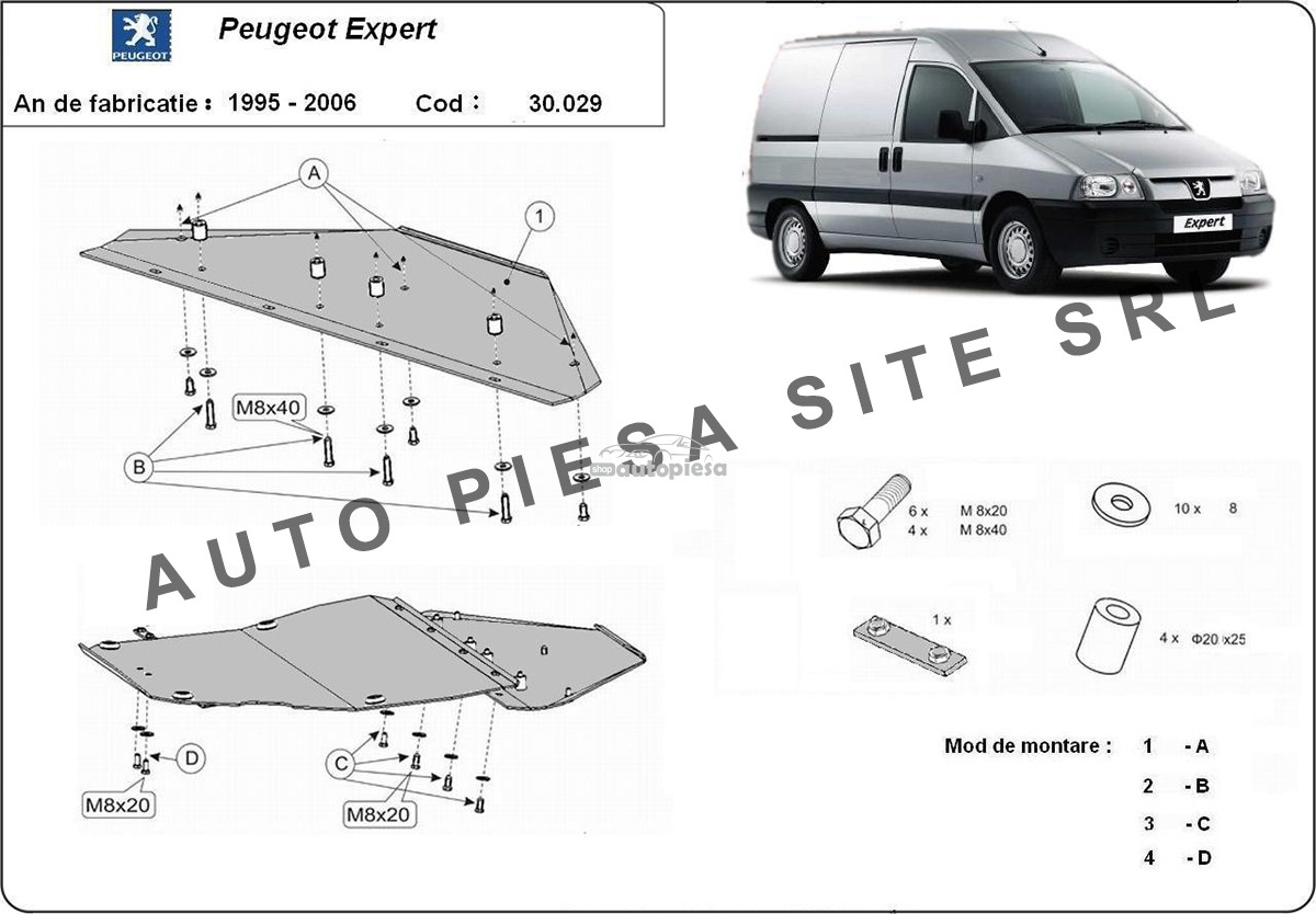 Scut metalic motor Peugeot Expert fabricat in perioada 1995 - 2006