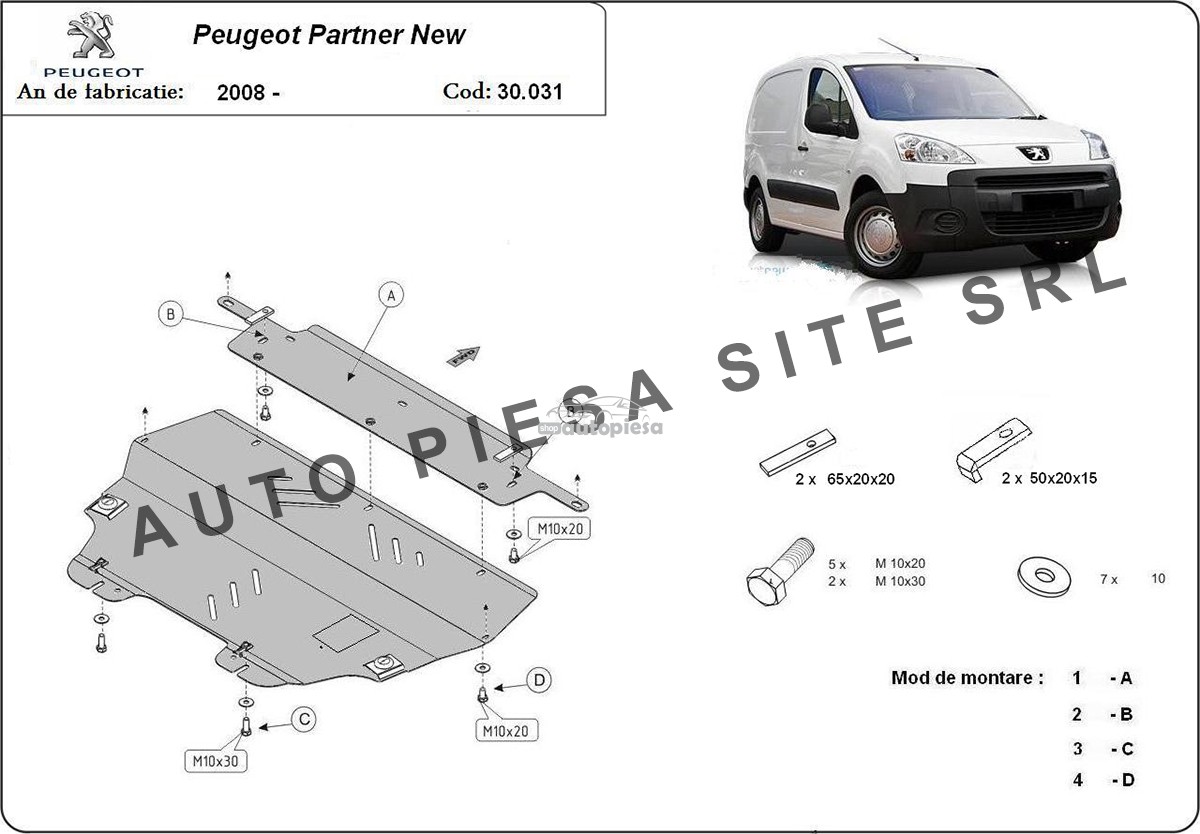 Scut metalic motor Peugeot Partner fabricat incepand cu 2008