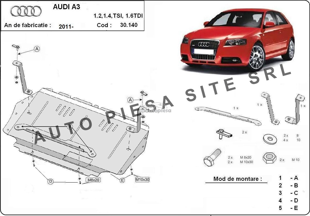 Scut metalic motor Audi A3 8P1 1.2 / 1.4 / 1.6TDI fabricat incepand cu 2008 (cutie manuala) 30140-Audi-A3.jpg