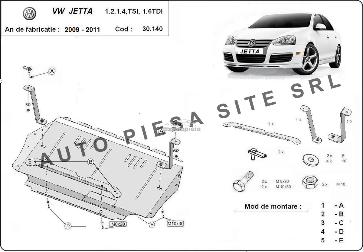 Scut metalic motor VW Jetta 4 IV 1.2 TSI / 1.4 TSI / 1.6TDI fabricat in perioada 2010 - 2011