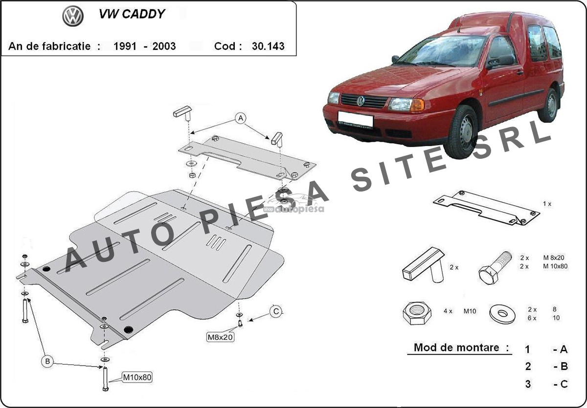 Scut metalic motor VW Caddy 2 II fabricat in perioada 1991 - 2003