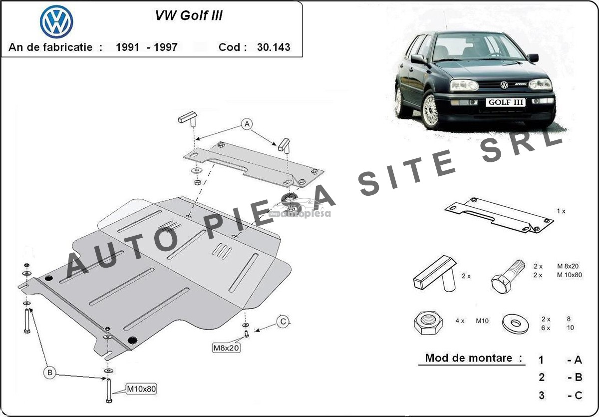 Scut metalic motor VW Golf 3 III fabricat incepand cu 1991