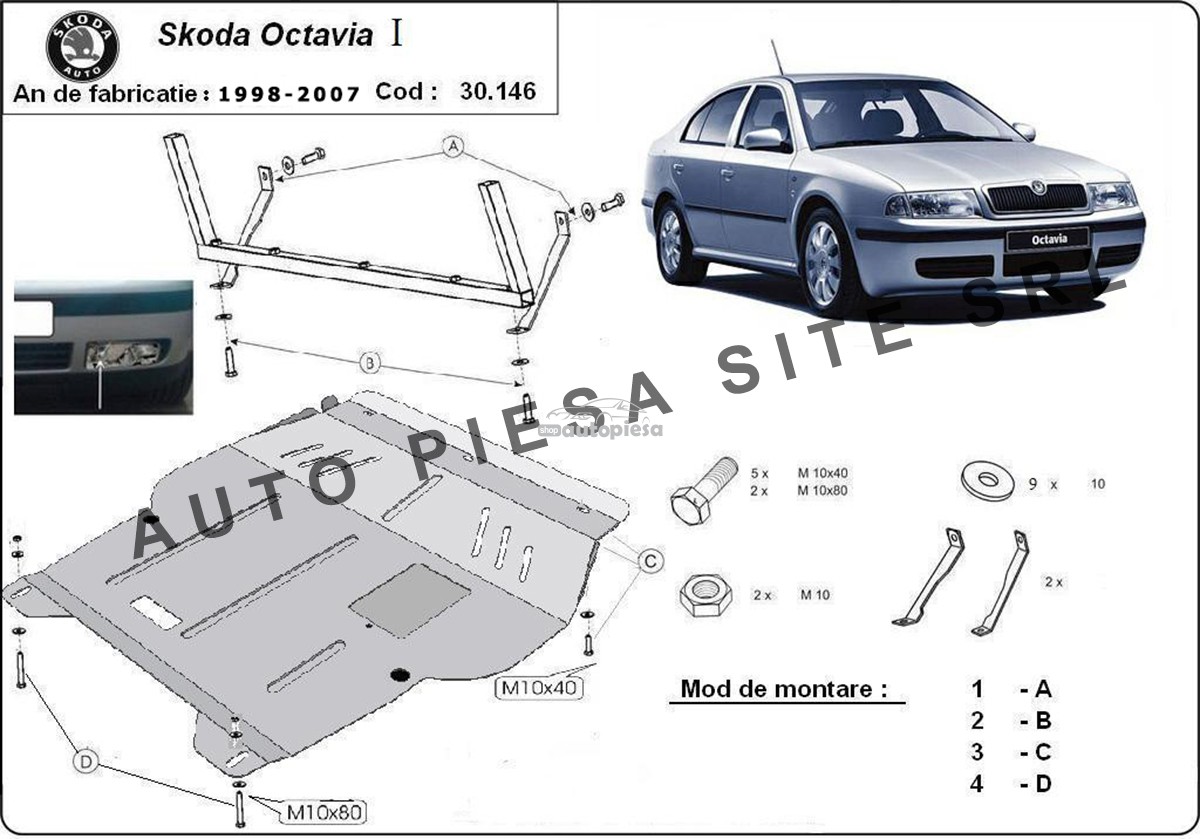 Scut metalic motor Skoda Octavia 1 I fabricata incepand cu 1998 - 2007